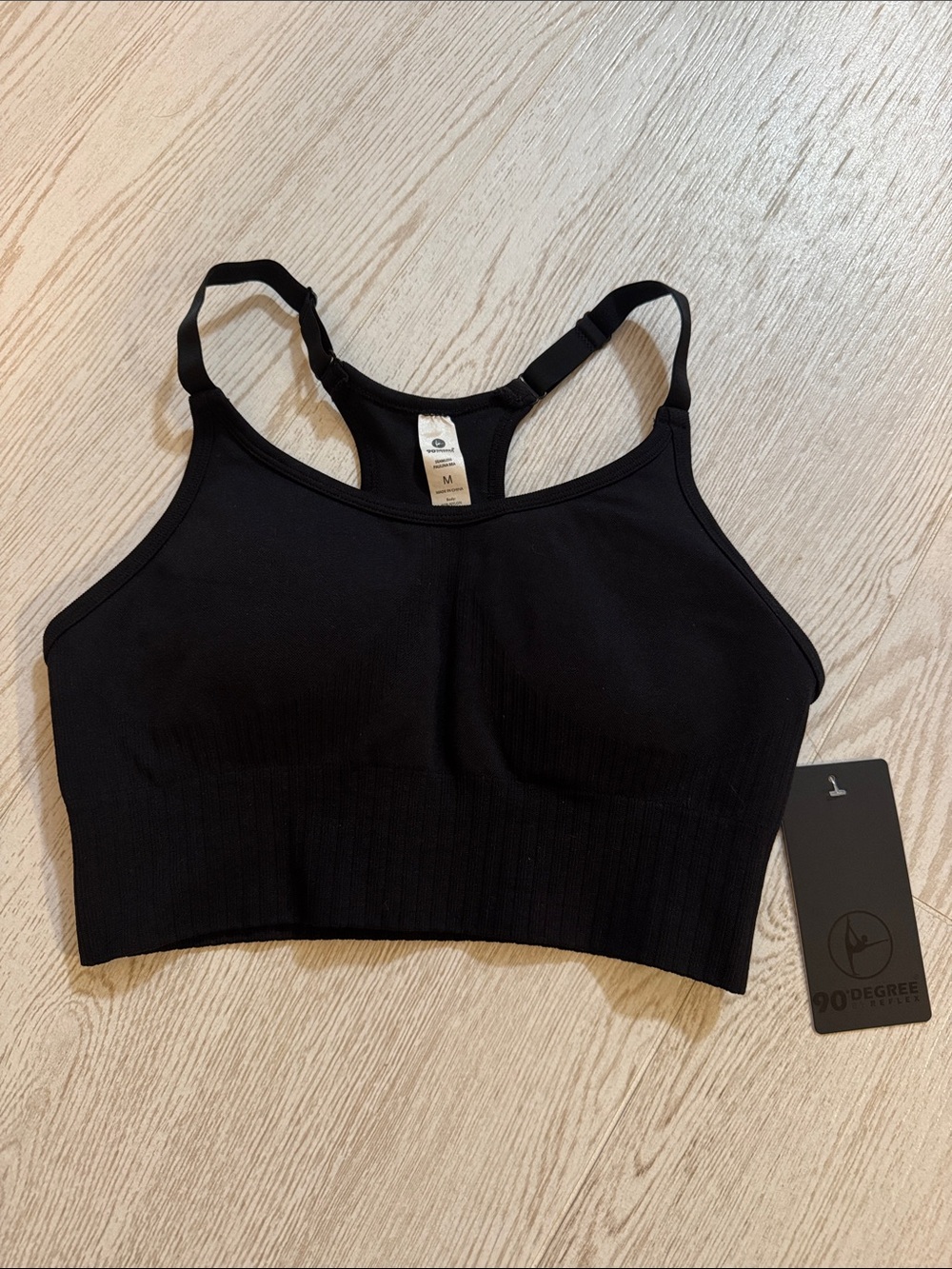 90 Degree By Reflex Black Seamless Adjustable-Strap Sports Bra